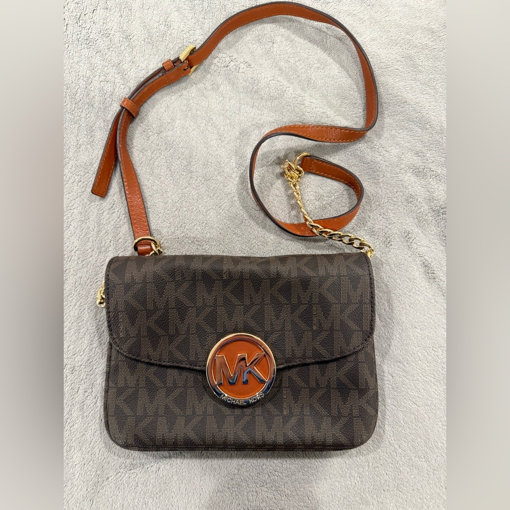 Michael Kors Dark Brown and Tan Crossbody Bag